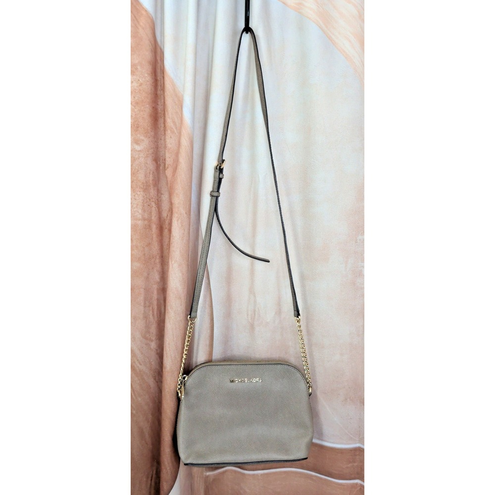 Michael Kors Tan Saffiano Leather Crossbody Bag with Gold Chain Detail